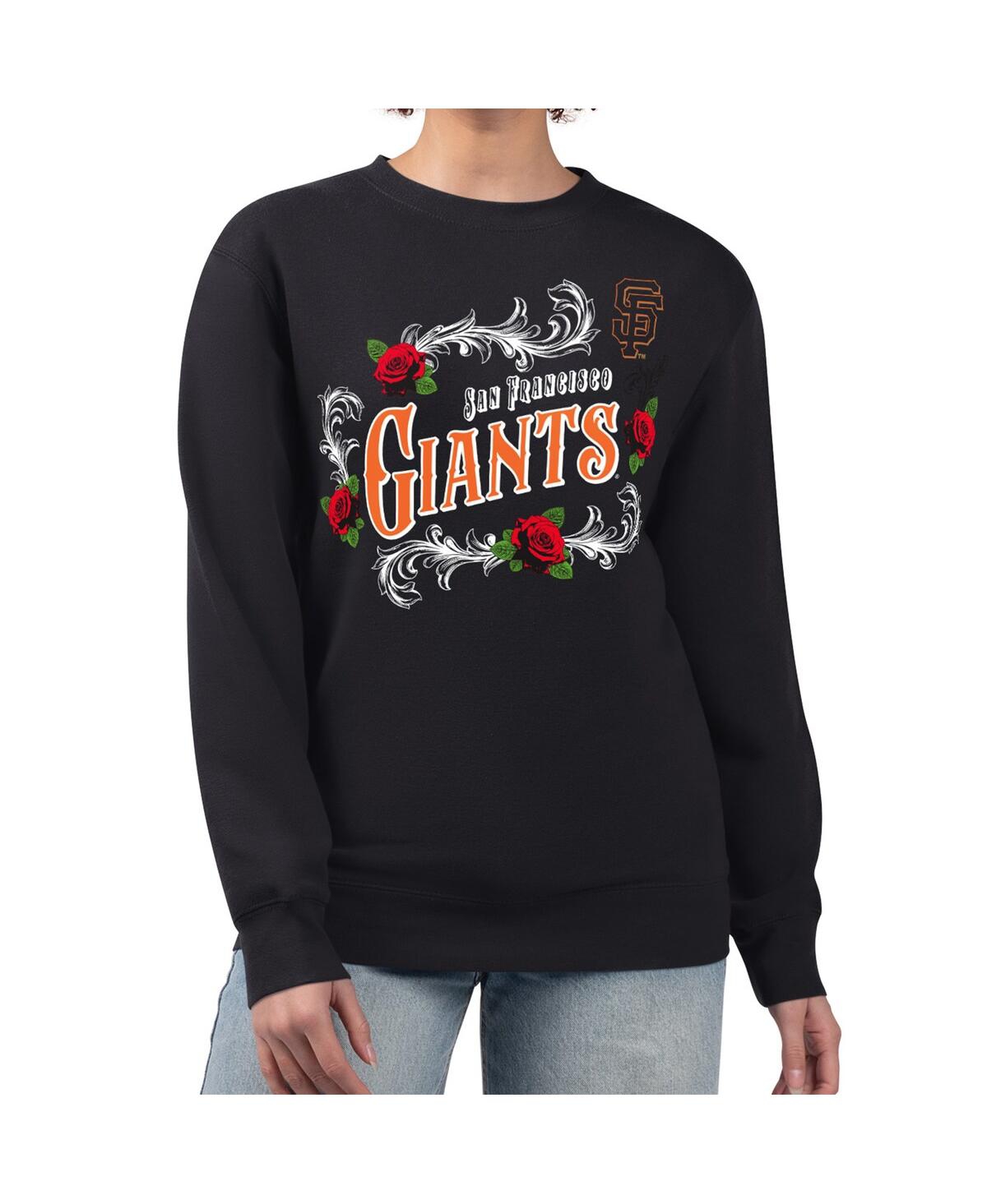 G-iii 4her By Carl Banks Women's Black San Francisco Giants Retro Roses Fleece Pullover Sweatshirt In Black