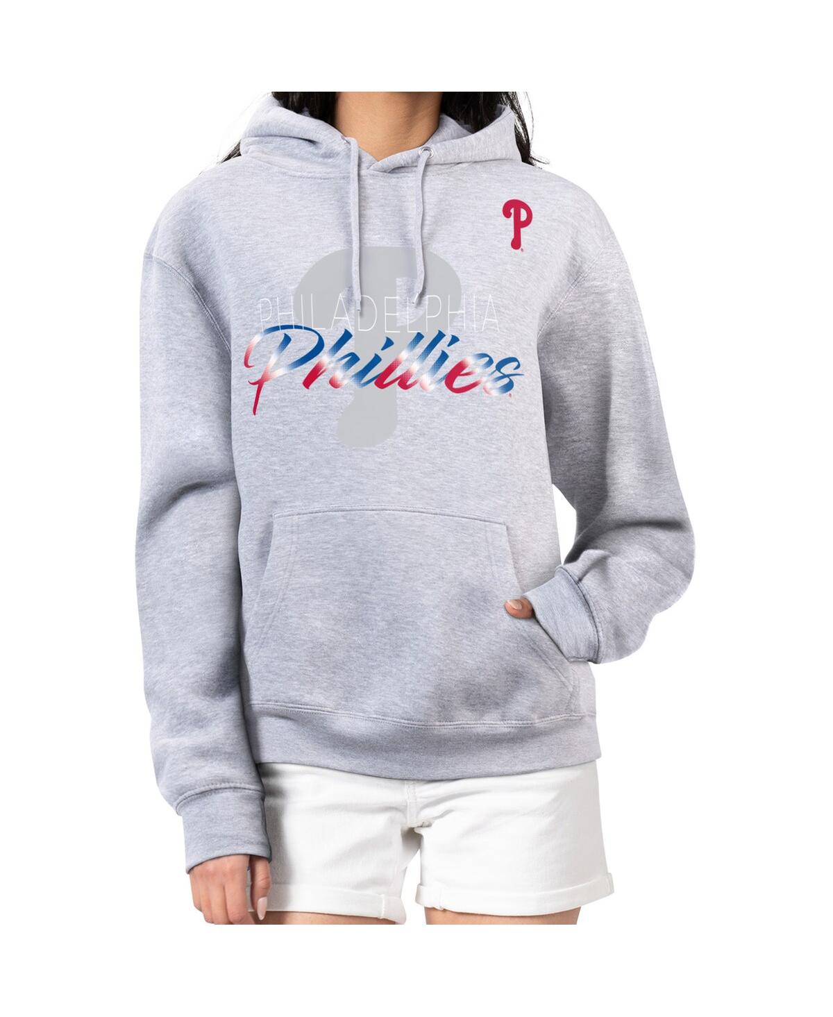 G-iii 4her By Carl Banks Women's Heather Gray Philadelphia Phillies Shadow Logo Graphic Pullover Hoodie