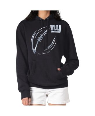 G-III 4Her by Carl Banks - Women's Black New York Giants Metallic Print Football Sketch Fleece Pullover Hoodie
