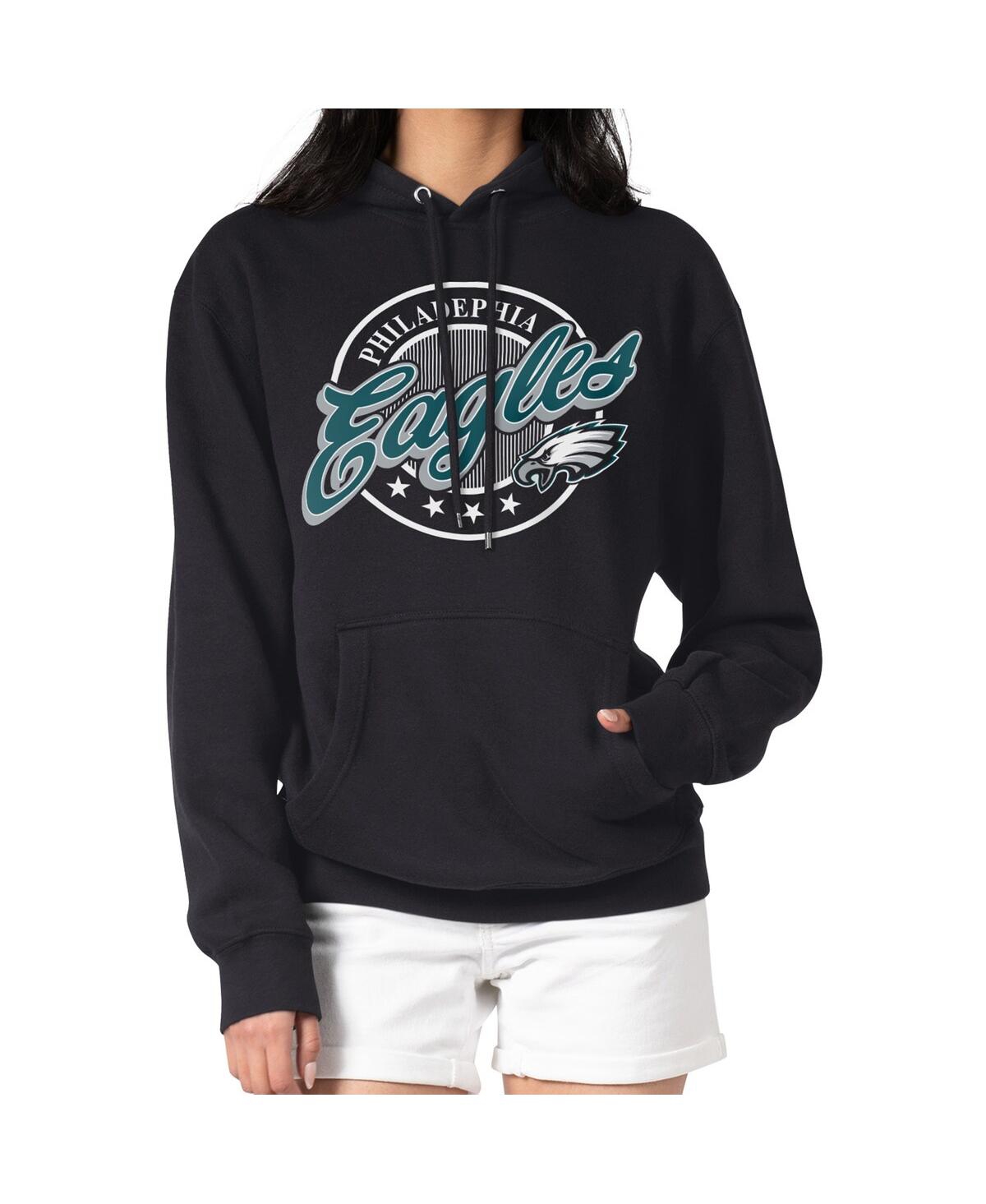 G-iii 4her By Carl Banks Women's Black Philadelphia Eagles Pinstripe Circle Fleece Pullover Hoodie