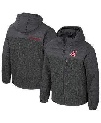 Colosseum - Men's Charcoal Washington State Cougars Nightman Full-Zip Hoodie Puffer Jacket