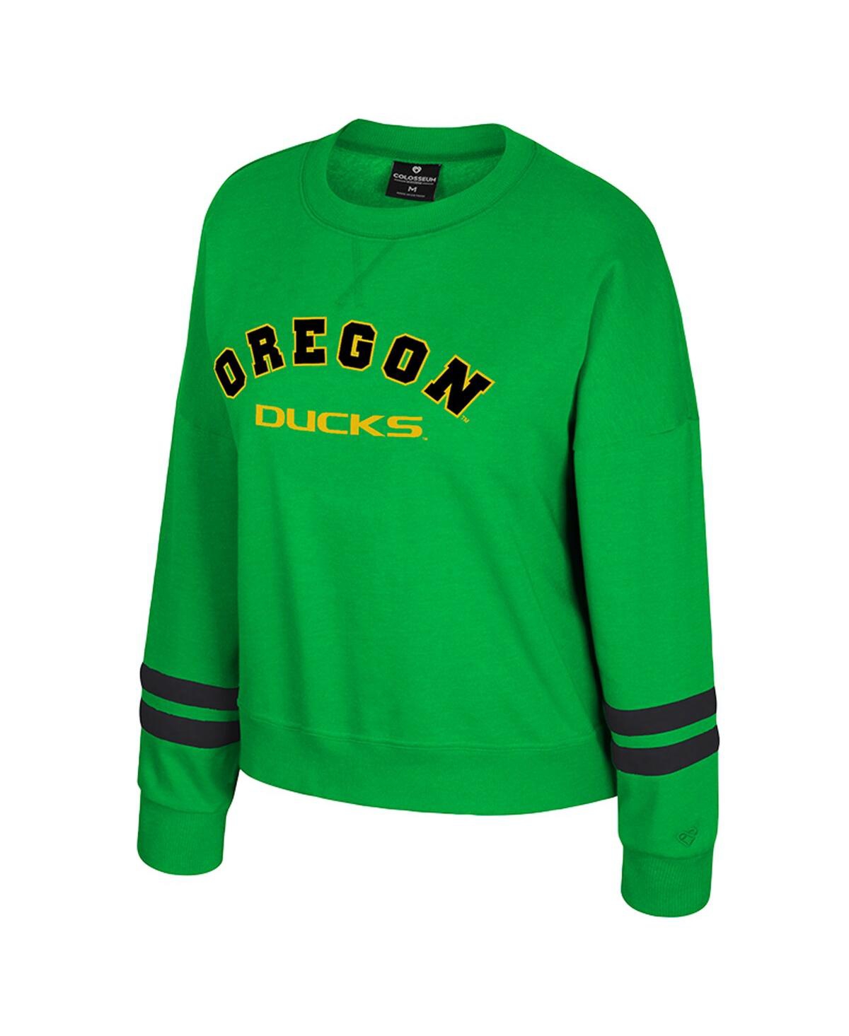 Colosseum Women's Green Oregon Ducks Splashy Crewneck Fleece Sweatshirt In Green