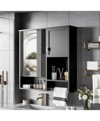 29'' x 28'' Wall Mounted Bathroom Medicine Cabinet with Mirror & Towel Bar