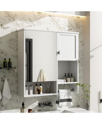 29'' x 28'' Wall Mounted Bathroom Medicine Cabinet with Mirror & Towel Bar