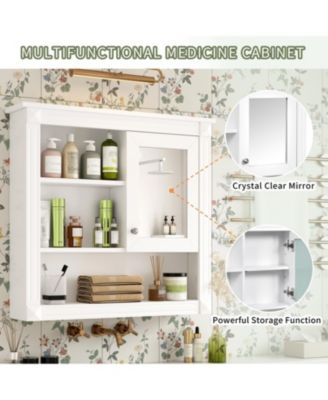 32" Bathroom Wall Cabinet with Mirror and Adjustable Storage Shelves