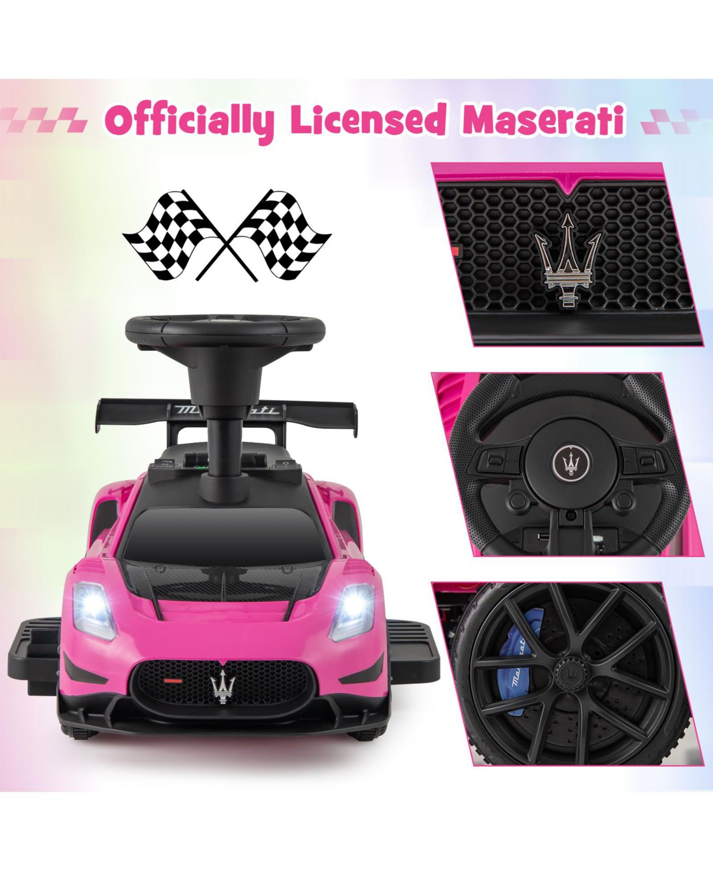 Детская игрушка Gymax Electric Maserati-Licensed Foot-to-Floor Ride-On Push Car, 55 lbs Capacity, Ages 18-60 Months, цвет: Розовый — фото 7