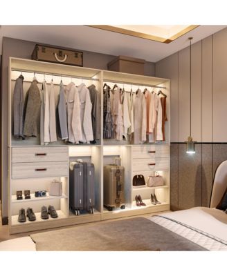 8FT Walk In Closet Organizer with 3 Shelving Towers, 2 Drawers Heavy Duty Clothes Rack