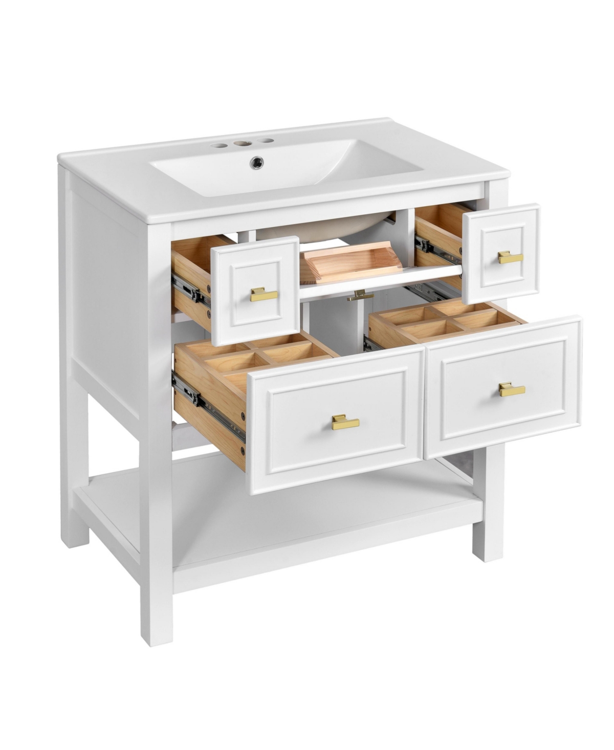 Casainc 30-Inch Bathroom Vanity with Ceramic Sink Combo, Freestanding Single Vanity, 5 Drawers & Solid Wood Storage
