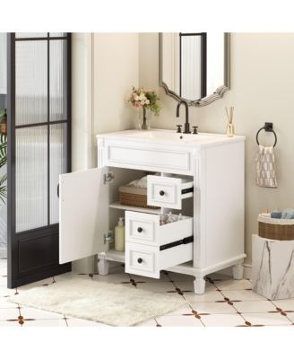 30-Inch Bathroom Vanity with Ceramic Sink, Small Bathroom Cabinet, 2 Drawers & Adjustable Storage Shelf