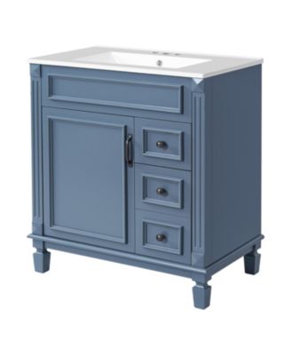 30-Inch Bathroom Vanity with Ceramic Sink, Small Bathroom Cabinet, 2 Drawers & Adjustable Storage Shelf