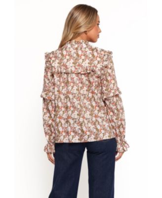 Women's Selmah Long Sleeve Top - Cream Olive Orange