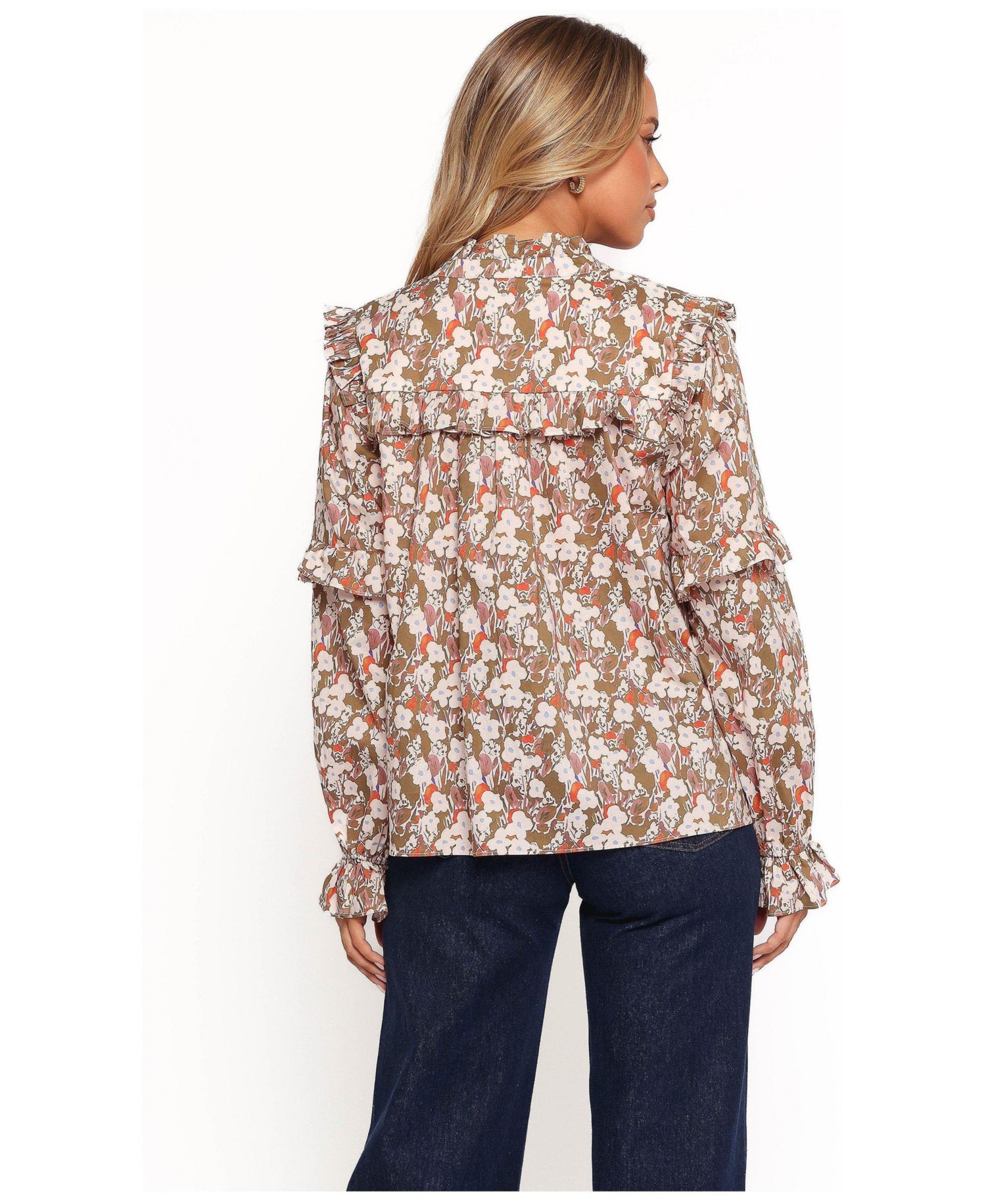 Women's Selmah Long Sleeve Top - Cream Olive Orange