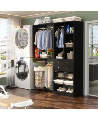 Closet System with Wooden Drawers and Two Hanging Rods