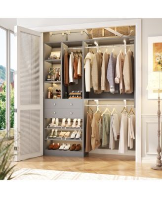 Closet System with Wooden Drawers and Two Hanging Rods