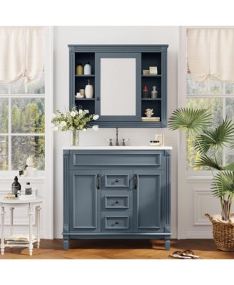 36'' Bathroom Vanity with Top Sink, Mirror Cabinet, 2 Soft Closing Doors & 2 Drawers