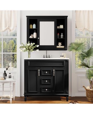 36'' Bathroom Vanity with Top Sink, Mirror Cabinet, 2 Soft Closing Doors & 2 Drawers