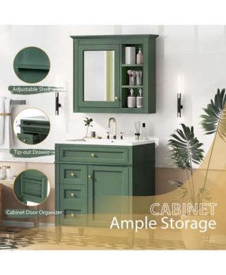 30'' Bathroom Vanity with Top Sink, Mirror Cabinet, 2 Drawers & Tip-out Drawer