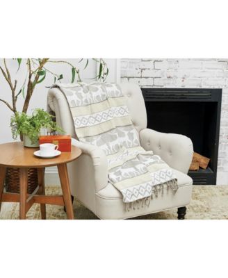 Reindeer 100% Cotton Ivory Christmas Winter Throw Blanket w/ Tassels 50" x 60