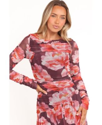 Women's Calypso Long Sleeve Maxi Dress - Burgundy Peony