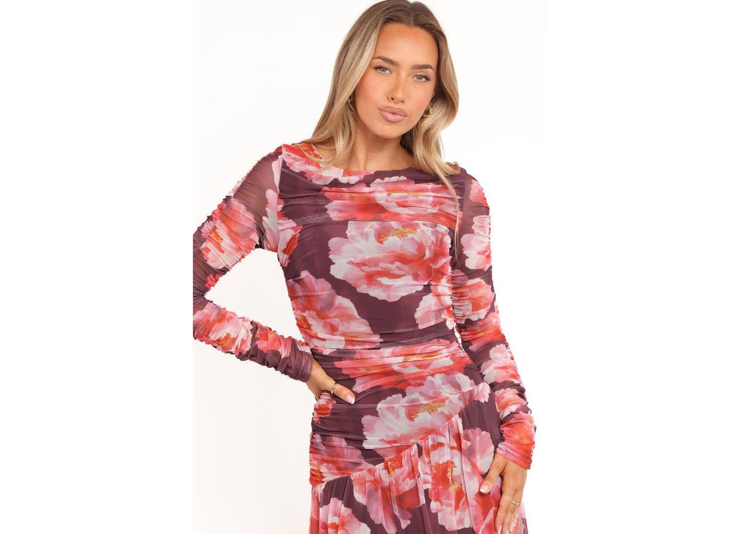 Women's Calypso Long Sleeve Maxi Dress - Burgundy Peony