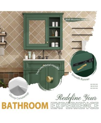 30'' Bathroom Vanity with Top Sink, Mirror Cabinet, 2 Drawers & Tip-out Drawer