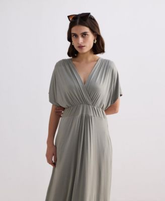 Women's FLowy A-Line Maxi Dress with Side Slits in Light Olive