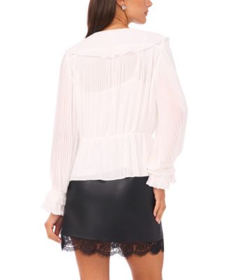 Women's V-Neck Front Ruffle Long Sleeves Top