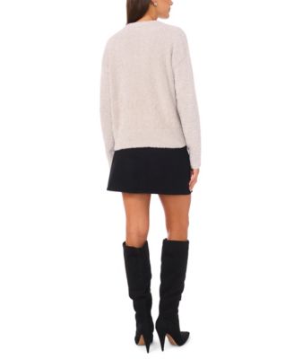 Women's Crewneck Eyelash Textured Long-Sleeve Sweater