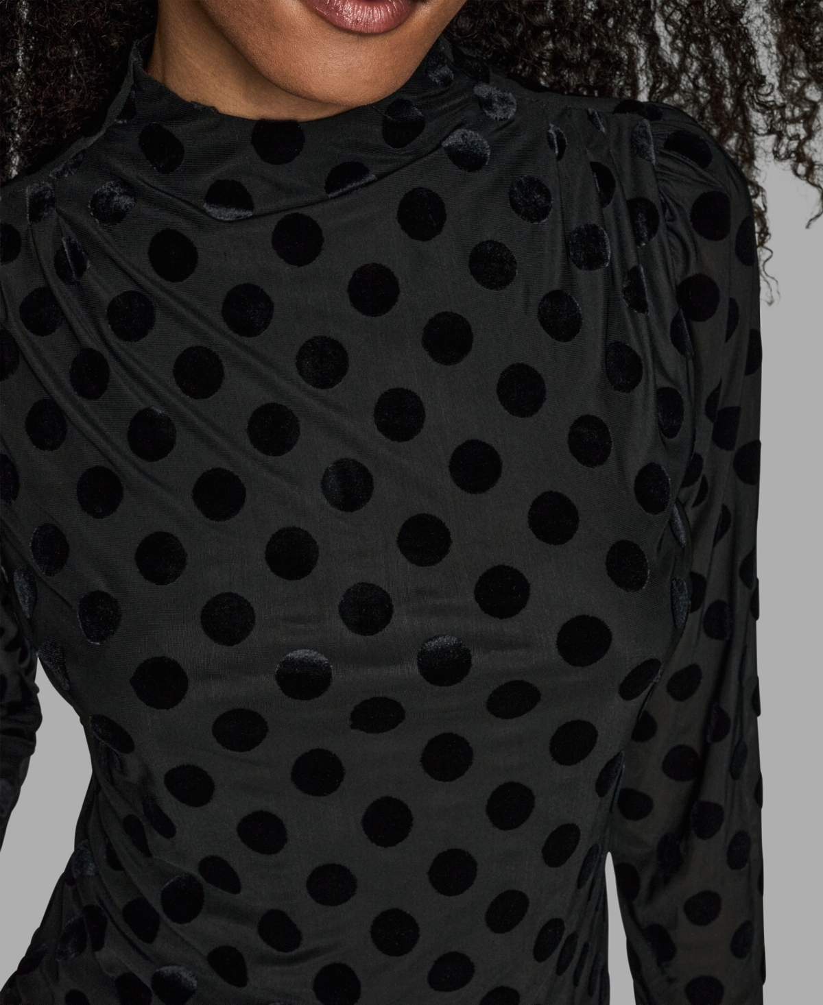 Bcbg Women's Polka Dot Print Long Sleeve Blouse In Black
