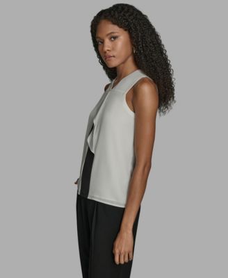 Women's Contrast Ruffle Detail Sleeveless Blouse