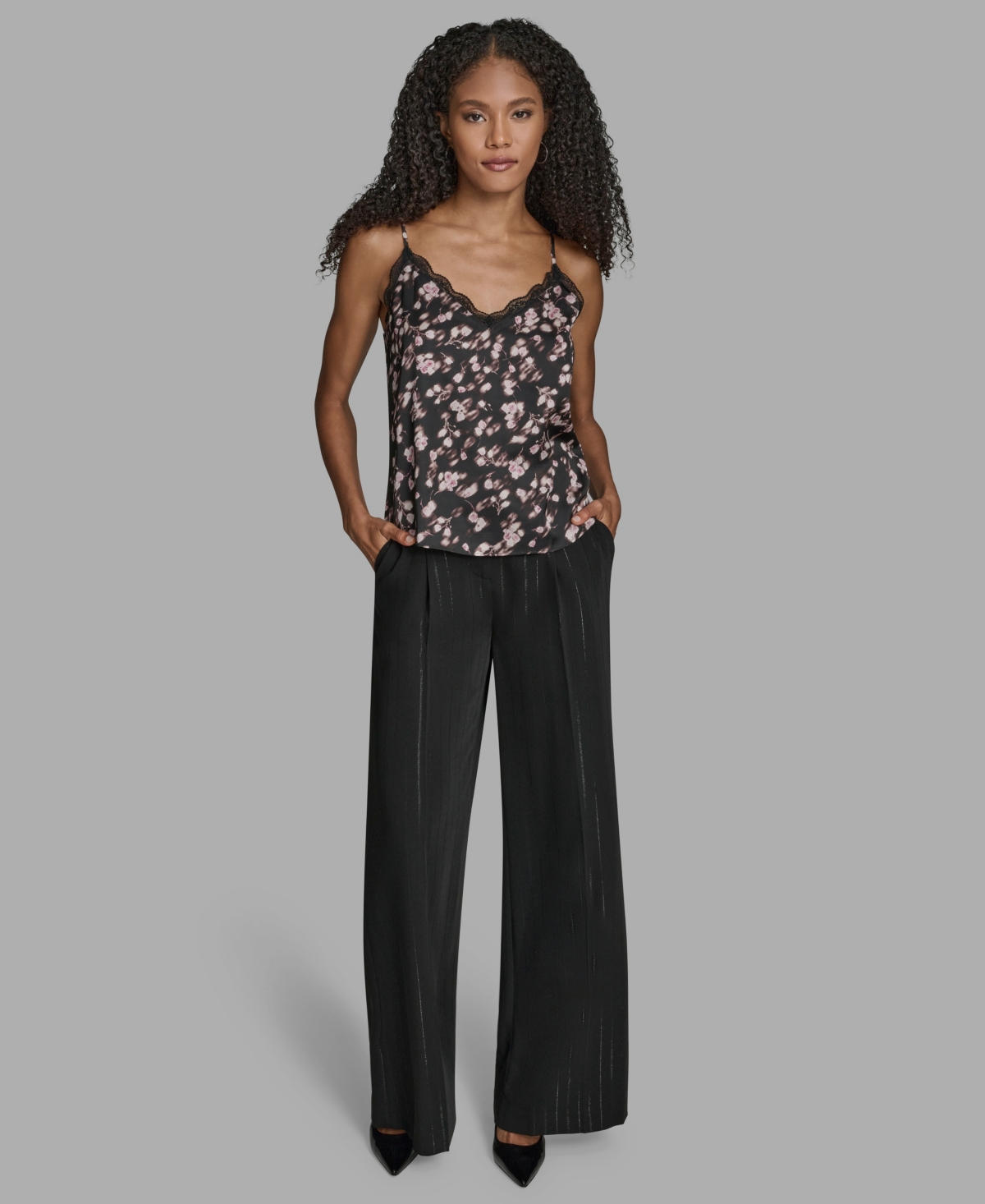 Bcbg Women's Floral Print V-neck Camisole Top In Black
