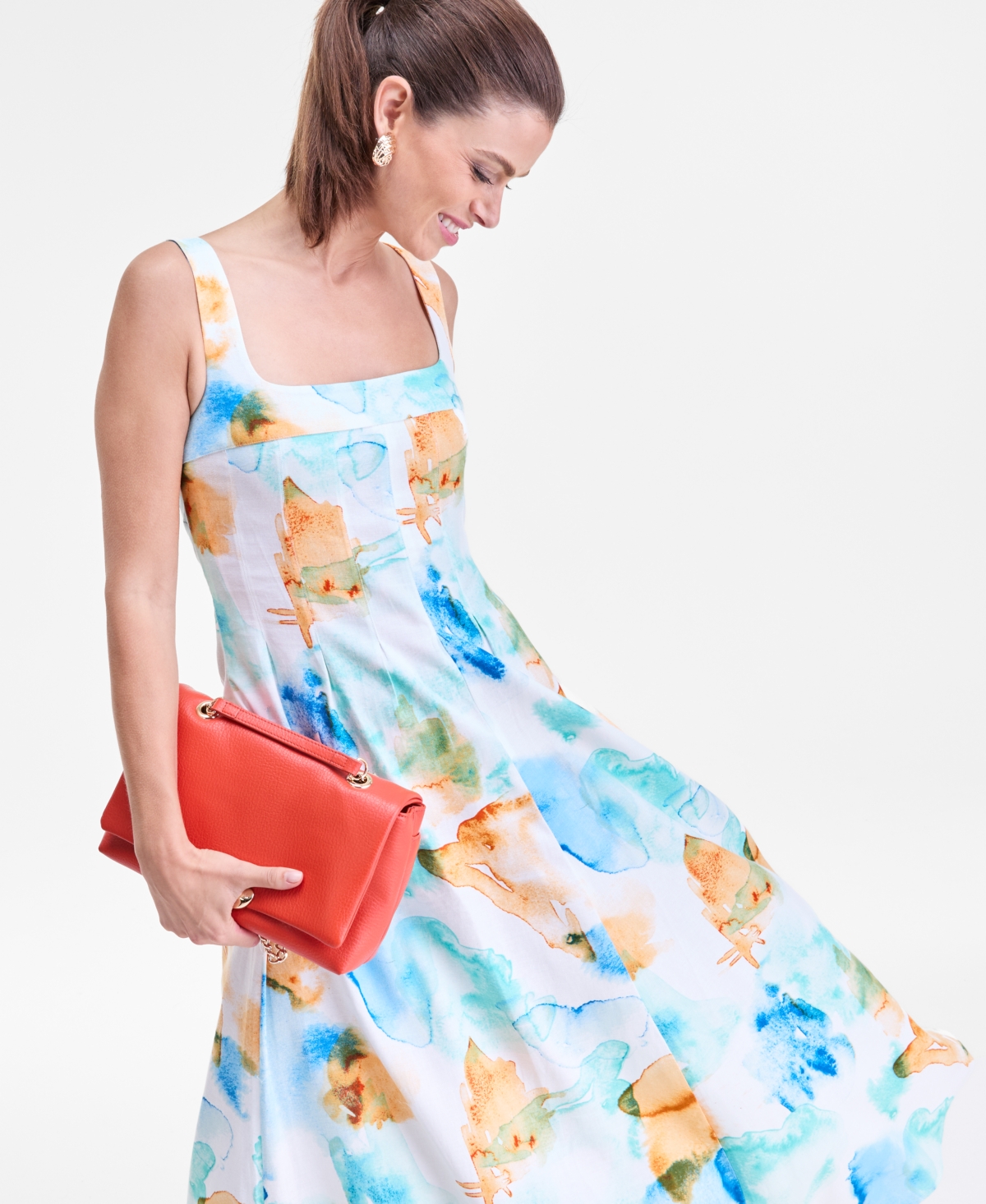 Inc International Concepts Women's Bailey Square-neck Dress, Macy's Exclusive In Blue