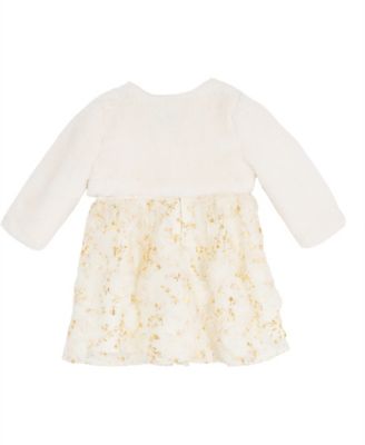 Baby Girls' Satin Bodice 3D Flower Jacket, Dress and Diaper Cover, 3-Piece Set