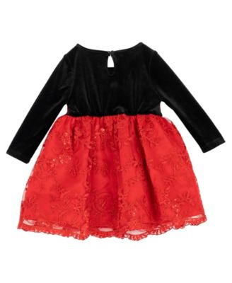 Baby Girls' Long-Sleeve Velvet Bodice Dress and Diaper Cover, 2-Piece Set