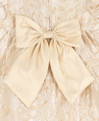 Baby Girls' Gold Brocade Puff Sleeve Dress and Diaper Cover, 2-Piece Set