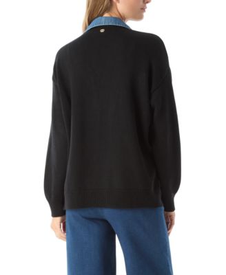 DO by Clio Women's Sweater Denim Long Sleeve Mix Jacket