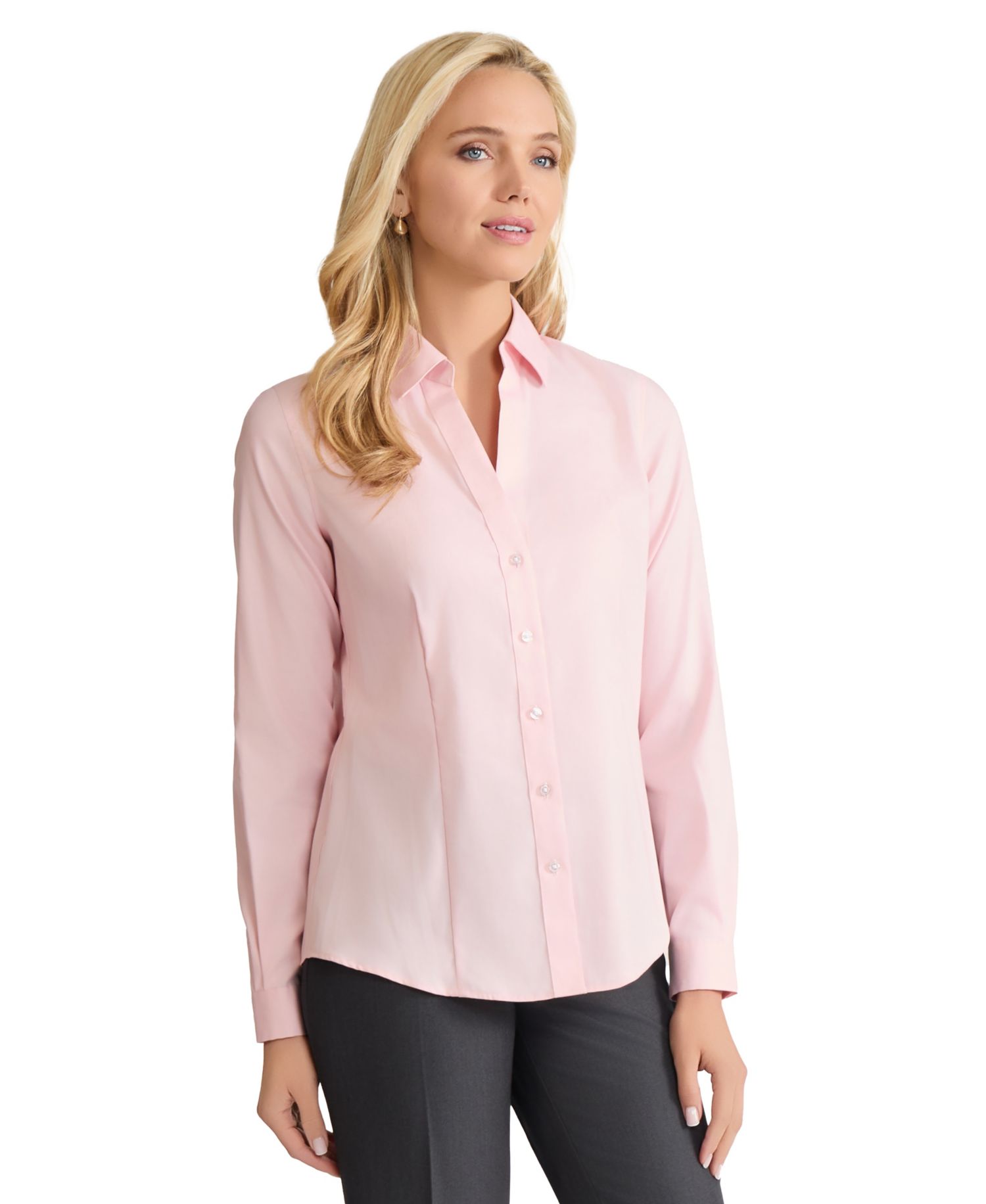 Petite Easy Care Button Up Long Sleeve Blouse