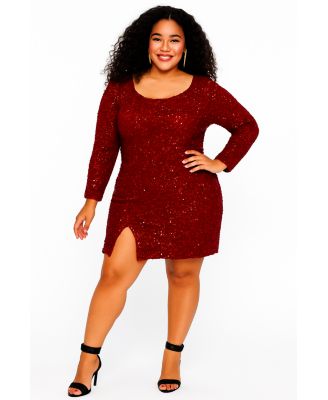 Plus Size Long Sleeve Sequin Cocktail Dress