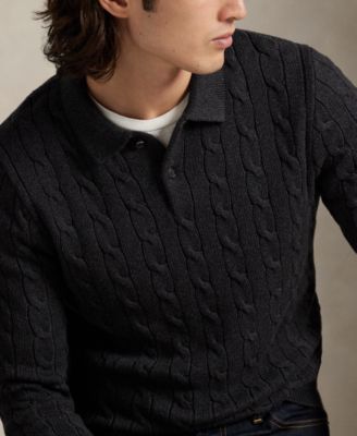 Men's Cable-Knit Cotton Polo Collar Sweater