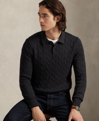 Polo Ralph Lauren Men's Cable-Knit Cotton Polo Collar Sweater - Macy's