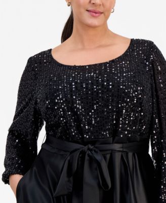 Plus Size Sequin-Bodice Midi Dress