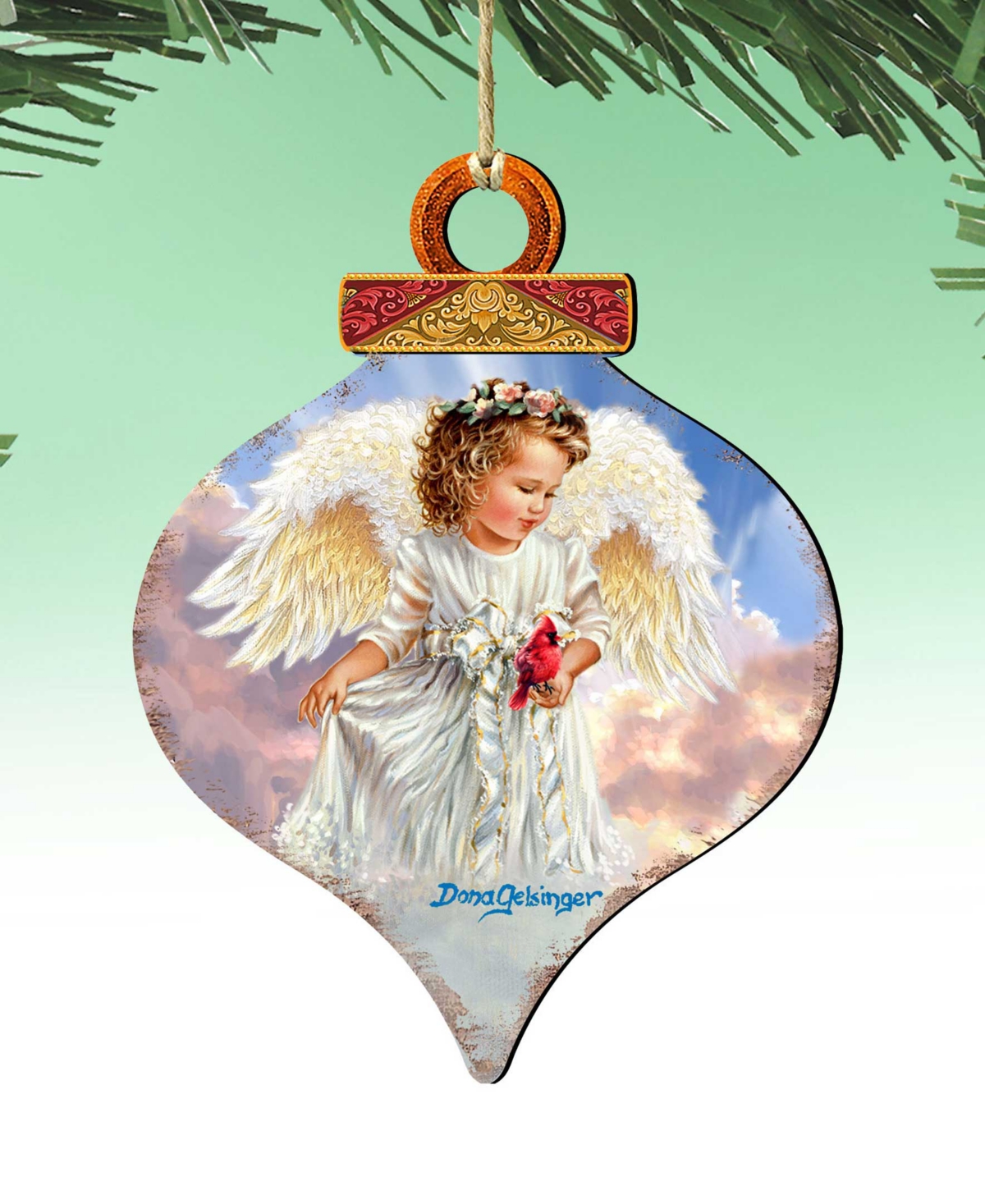 Designocracy Angel With Cardinal Wooden Ornament In Multi