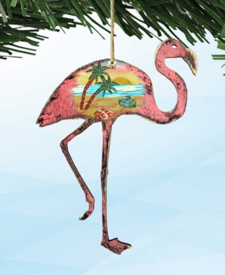 Rustic Flamingo Wooden Ornament