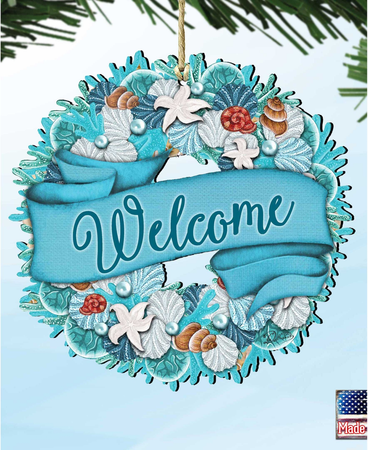 Designocracy Welcome Wreath Wooden Ornament In Multi