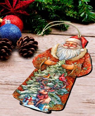 Santa with Forest Friends Wooden Ornament