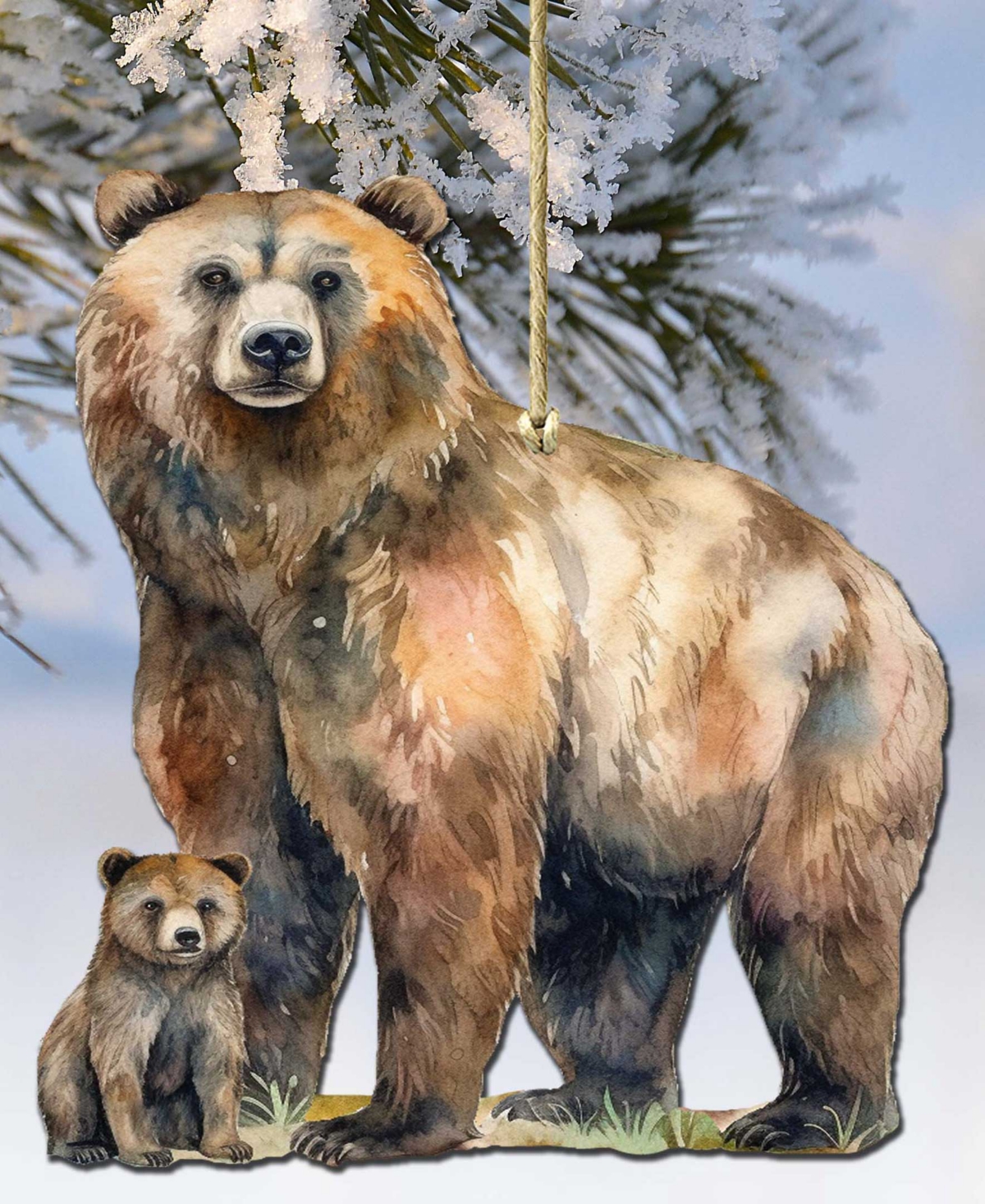 Designocracy Grizzly Bear And Cub Christmas Ornament In Brown