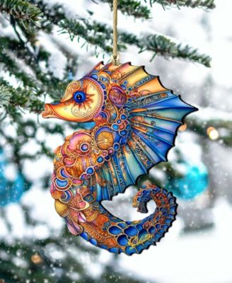 Mosaic Seahorse Christmas Wood Ornament