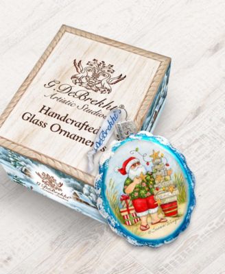 Santa with Christmas Tree Glass Ornament