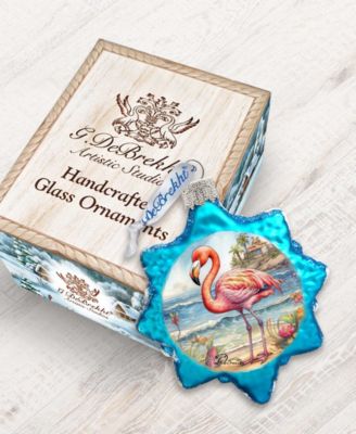 Flamingo Christmas Glass Ornament