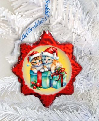 Kittens and Gifts Holiday Glass Ornament